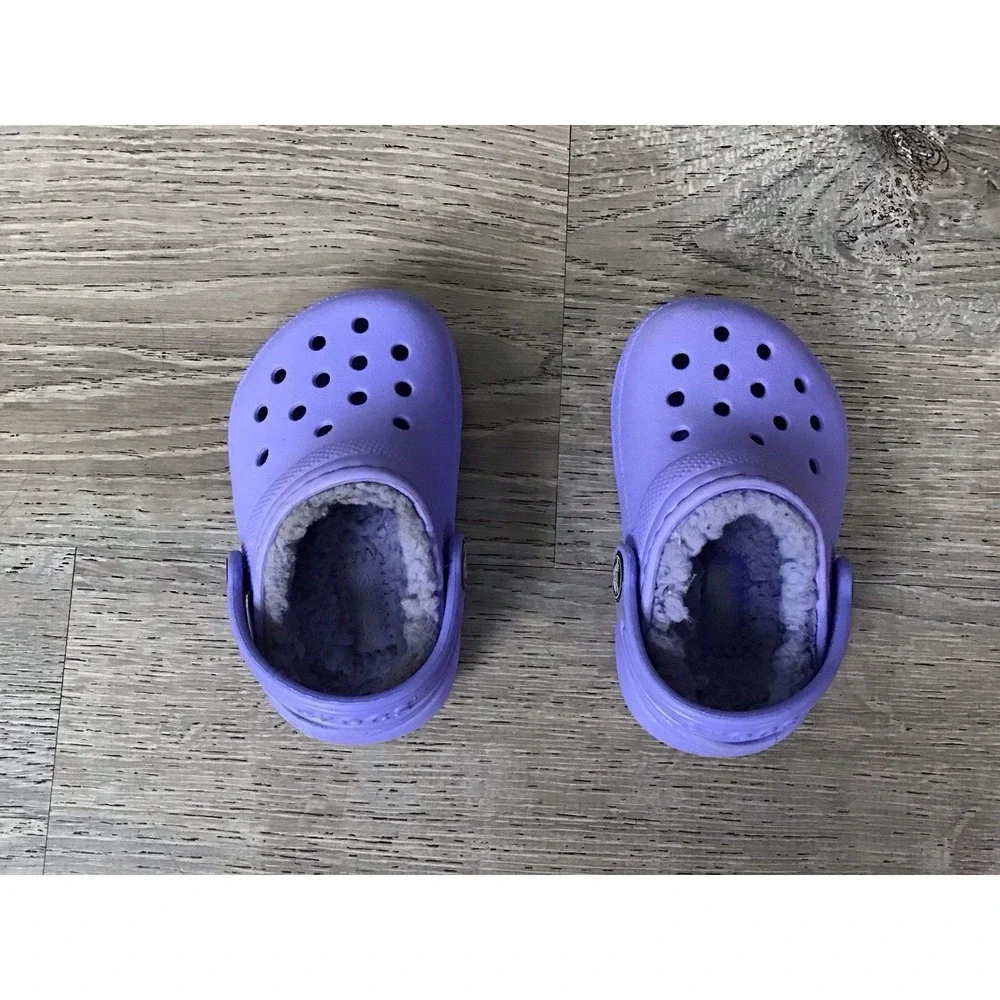 Crocs Unisex Kid's Size C4 Classic Lined Clog Lilac - US Kid's Slip On Shoes